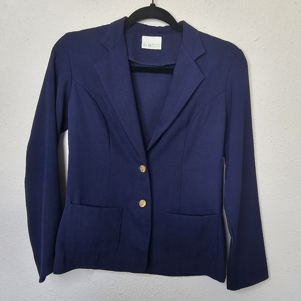 Sears Jr Bazaar Vintage 70s Blazer Women Blue Gold Buttons Pockets‎ Academia Vtg